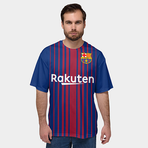 Мужская футболка оверсайз FC Barcelona: Iniesta 17/18 / 3D-принт – фото 3