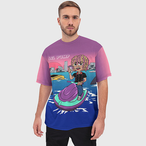 Мужская футболка оверсайз Lil Pump on the water / 3D-принт – фото 3