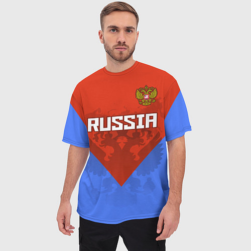 Мужская футболка оверсайз Russia Red & Blue / 3D-принт – фото 3