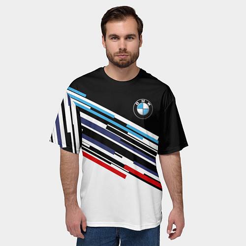 Мужская футболка оверсайз BMW BRAND COLOR БМВ / 3D-принт – фото 3