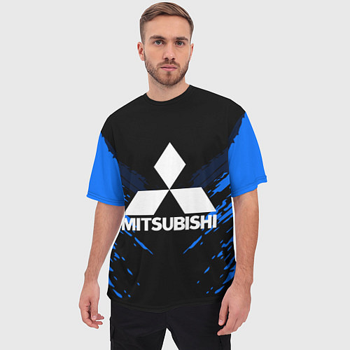 Мужская футболка оверсайз Mitsubishi: Blue Anger / 3D-принт – фото 3