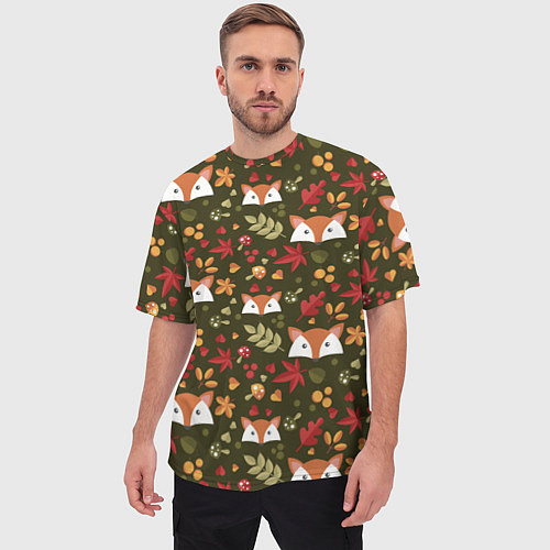 Мужская футболка оверсайз Осенние лисички / 3D-принт – фото 3