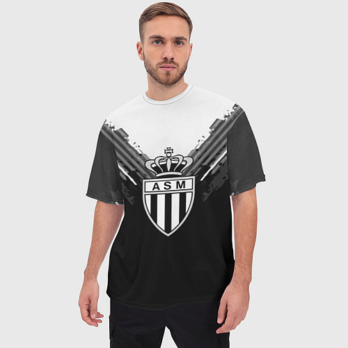 Мужская футболка оверсайз FC Monaco: Black Style / 3D-принт – фото 3