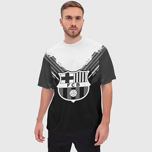 Мужская футболка оверсайз FC Barcelona: Black Style / 3D-принт – фото 3