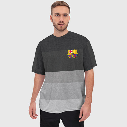 Мужская футболка оверсайз ФК Барселона: Серый стиль / 3D-принт – фото 3