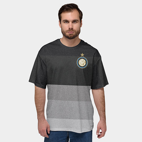 Мужская футболка оверсайз ФК Интер: Серый стиль / 3D-принт – фото 3