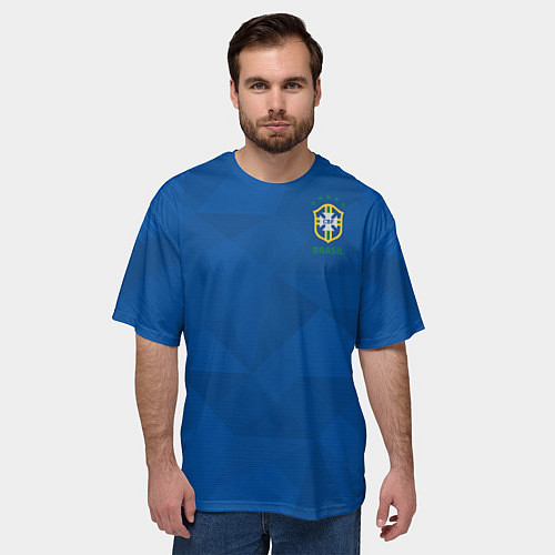 Мужская футболка оверсайз Бразилия: Гостевая ЧМ-2018 / 3D-принт – фото 3