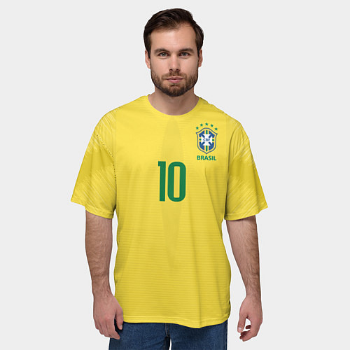 Мужская футболка оверсайз Сборная Бразилии: Неймар ЧМ-2018 домашняя / 3D-принт – фото 3
