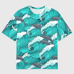 Мужская футболка оверсайз Лазурные дельфины