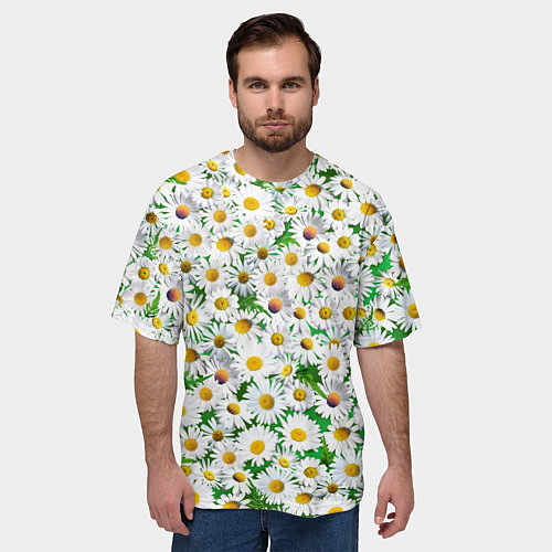 Мужская футболка оверсайз Полевые ромашки / 3D-принт – фото 3