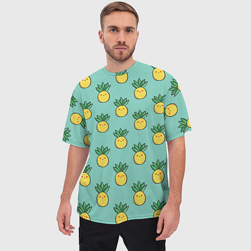 Мужская футболка оверсайз Веселые ананасы / 3D-принт – фото 3
