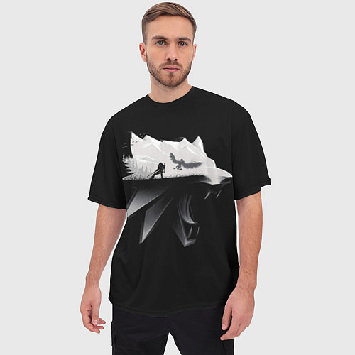 Мужская футболка оверсайз Волк Ведьмака / 3D-принт – фото 3