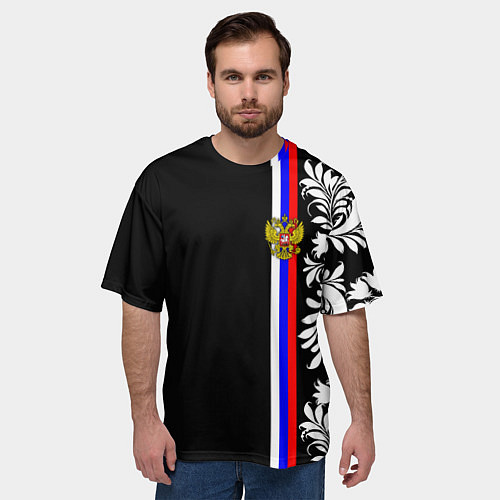 Мужская футболка оверсайз Россия: цветочная коллекция / 3D-принт – фото 3