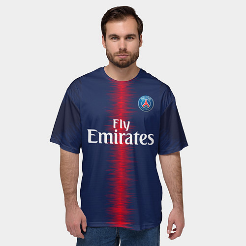 Мужская футболка оверсайз FC PSG: Home 18-19 / 3D-принт – фото 3