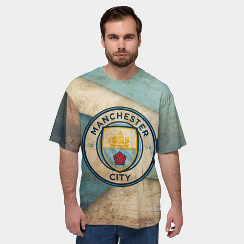 Мужская футболка оверсайз FC Man City: Old Style / 3D-принт – фото 3