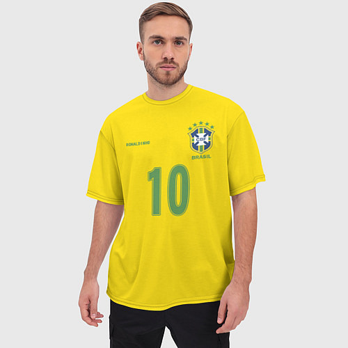 Мужская футболка оверсайз Сборная Бразилии: Роналдиньо 10 / 3D-принт – фото 3