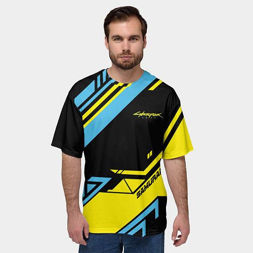 Мужская футболка оверсайз Cyberpunk 2077: Samurai / 3D-принт – фото 3