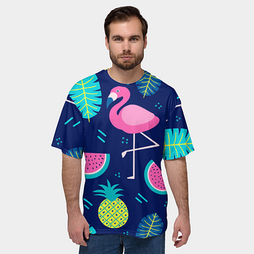 Мужская футболка оверсайз Фруктовый фламинго / 3D-принт – фото 3