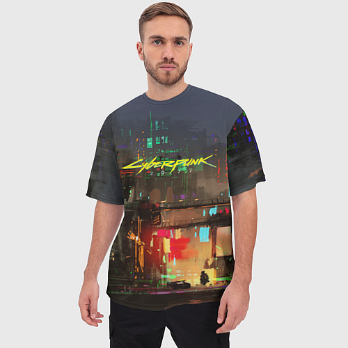 Мужская футболка оверсайз Cyberpunk 2077: Night City / 3D-принт – фото 3