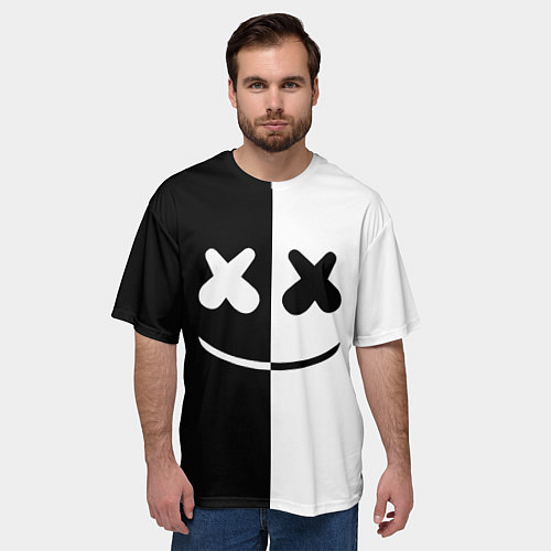 Мужская футболка оверсайз Marshmello: Black & White / 3D-принт – фото 3
