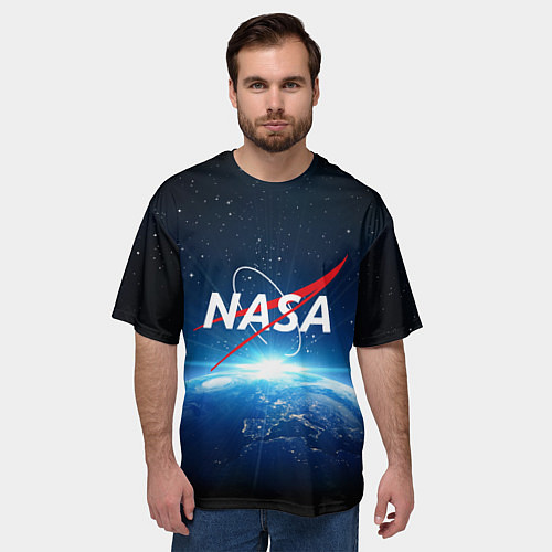 Мужская футболка оверсайз NASA: Sunrise Earth / 3D-принт – фото 3