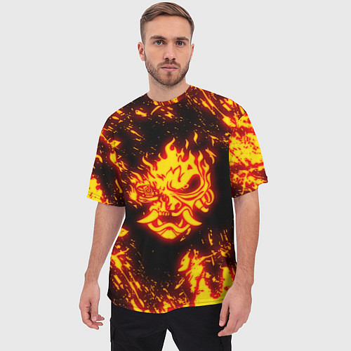 Мужская футболка оверсайз Cyberpunk 2077: FIRE SAMURAI / 3D-принт – фото 3