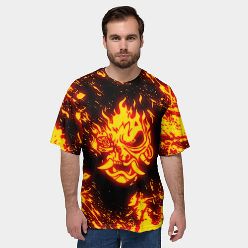 Мужская футболка оверсайз Cyberpunk 2077: FIRE SAMURAI / 3D-принт – фото 3