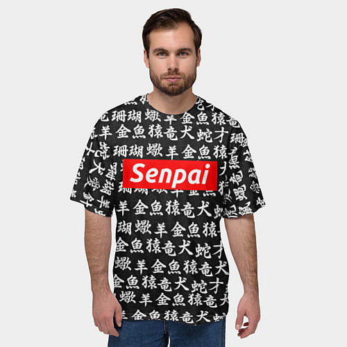 Мужская футболка оверсайз Senpai Hieroglyphs / 3D-принт – фото 3