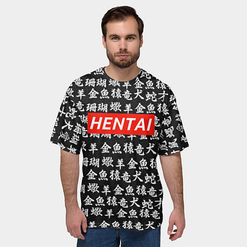 Мужская футболка оверсайз Hentai Hieroglyphs / 3D-принт – фото 3