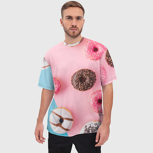 Мужская футболка оверсайз Сладкие пончики / 3D-принт – фото 3