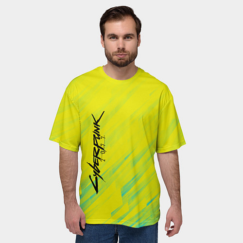 Мужская футболка оверсайз Cyberpunk 2077: Yellow / 3D-принт – фото 3