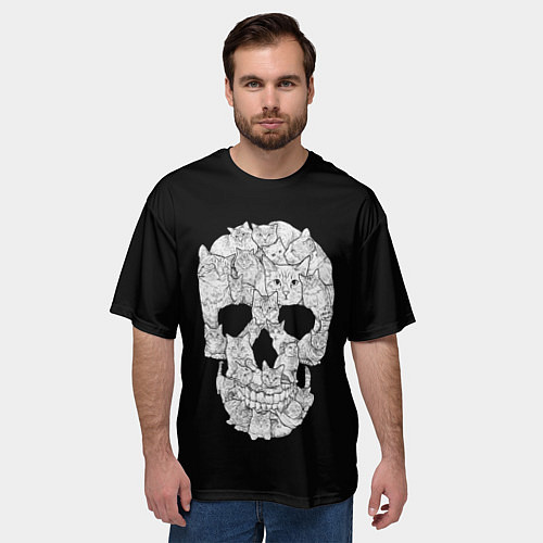Мужская футболка оверсайз Sketchy Cat Skull / 3D-принт – фото 3