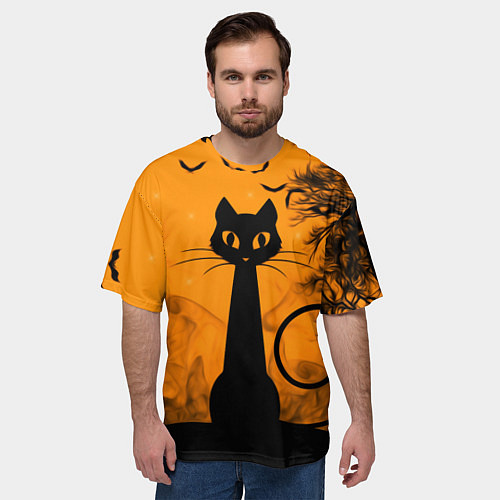 Мужская футболка оверсайз Halloween Cat / 3D-принт – фото 3