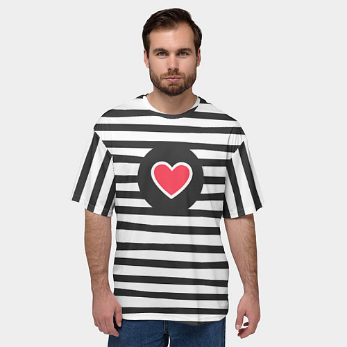 Мужская футболка оверсайз Сердце в полоску / 3D-принт – фото 3