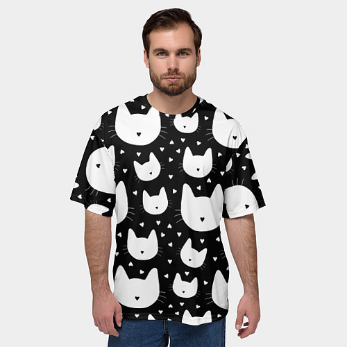 Мужская футболка оверсайз Love Cats Pattern / 3D-принт – фото 3