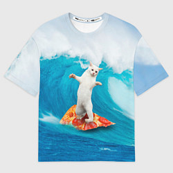 Футболка оверсайз мужская Кот-серфер, цвет: 3D-принт