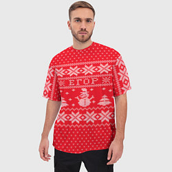 Футболка оверсайз мужская Новогодний Егор ugly sweater со снеговиками, цвет: 3D-принт — фото 2