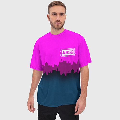 Мужская футболка оверсайз BSG: Neon City / 3D-принт – фото 3