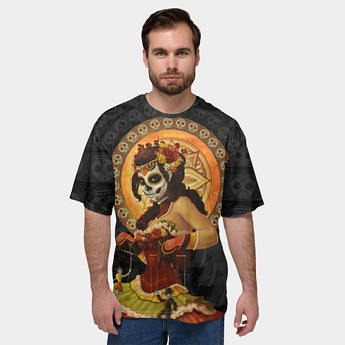 Мужская футболка оверсайз Мексиканка - стиль Калавера Катрина / 3D-принт – фото 3