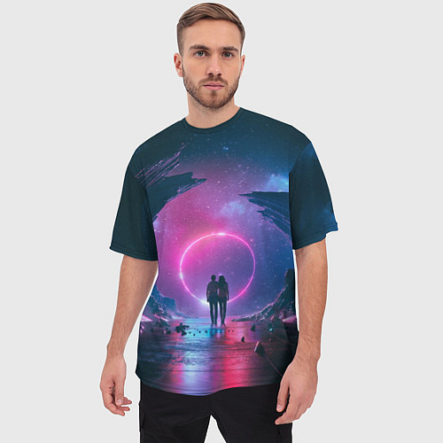 Мужская футболка оверсайз Любовь в космосе / 3D-принт – фото 3