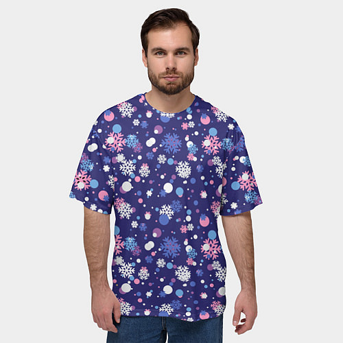 Мужская футболка оверсайз Снежинки и конфетти / 3D-принт – фото 3