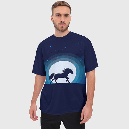 Мужская футболка оверсайз Лошадь под луной / 3D-принт – фото 3