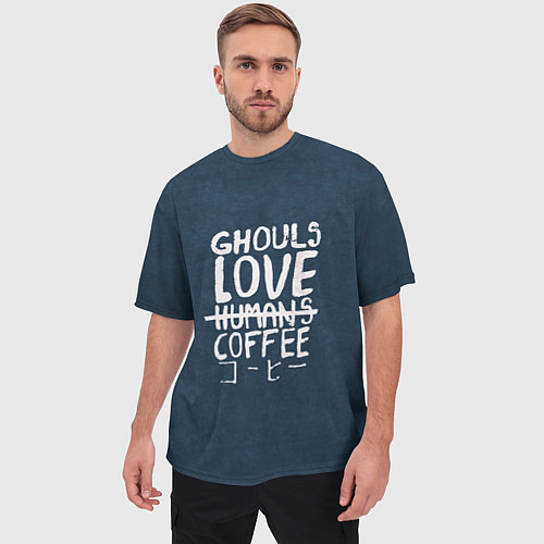 Мужская футболка оверсайз Ghouls Love Coffee / 3D-принт – фото 3