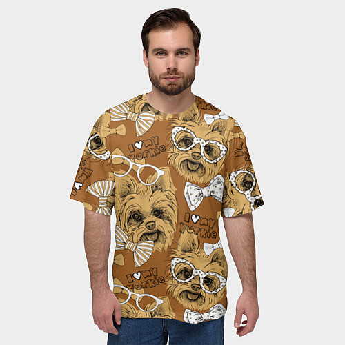 Мужская футболка оверсайз I love my Yorkie / 3D-принт – фото 3