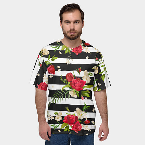 Мужская футболка оверсайз Розы и орхидеи / 3D-принт – фото 3
