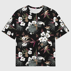 Футболка оверсайз мужская Белые цветы в темноте, цвет: 3D-принт