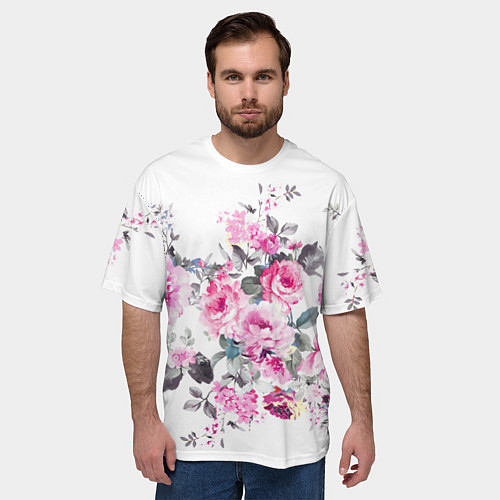 Мужская футболка оверсайз Розовые розы / 3D-принт – фото 3