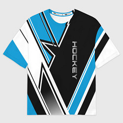 Футболка оверсайз мужская Hockey black blue white, цвет: 3D-принт