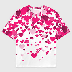 Мужская футболка оверсайз Сердца розовые падают