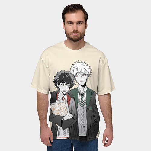 Мужская футболка оверсайз Изуку и Кацуки косплеют Хогвартс / 3D-принт – фото 3